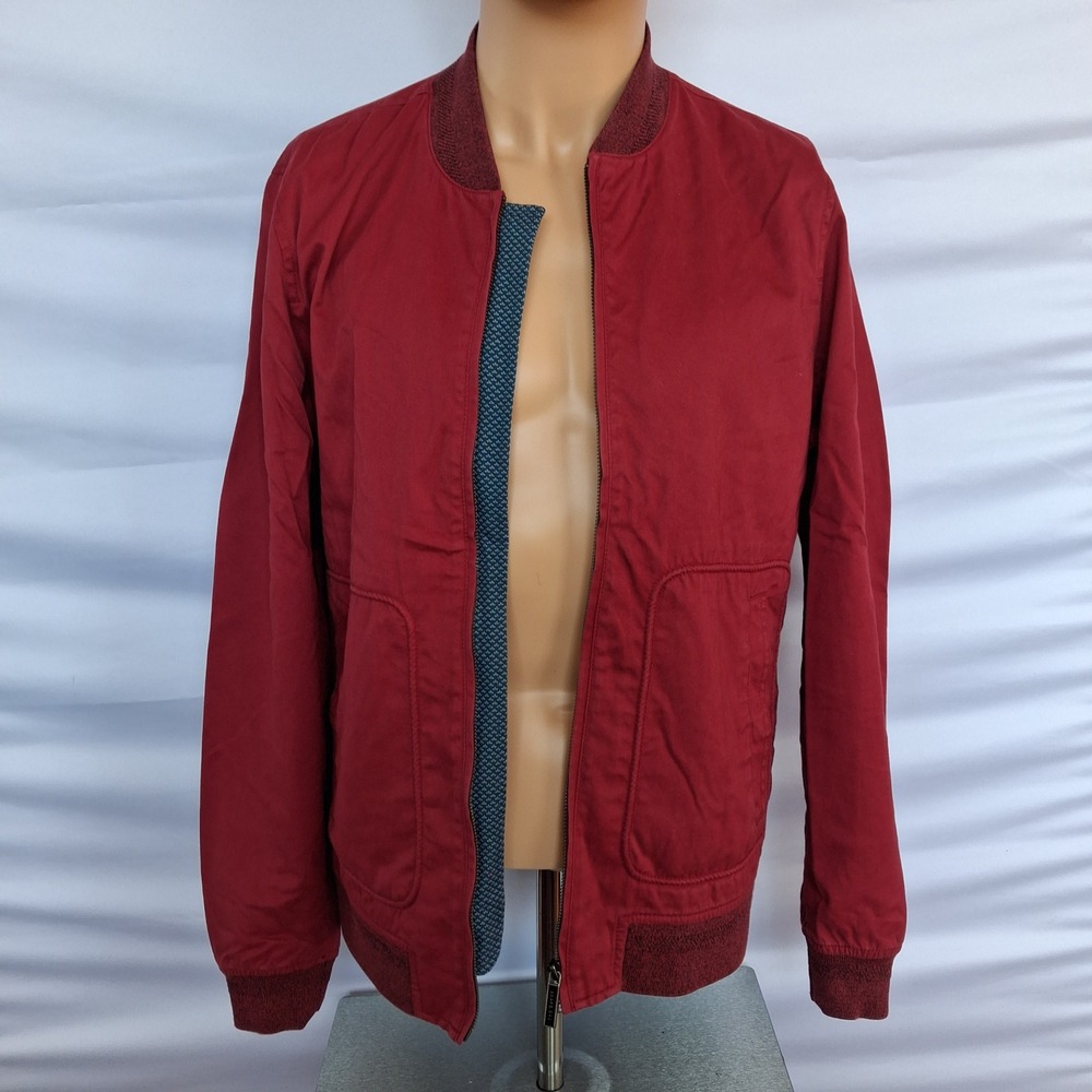 Ted Baker London Mens Burgundy Red Full Zip Cotton Bomber‎ Jacket Size 3 L